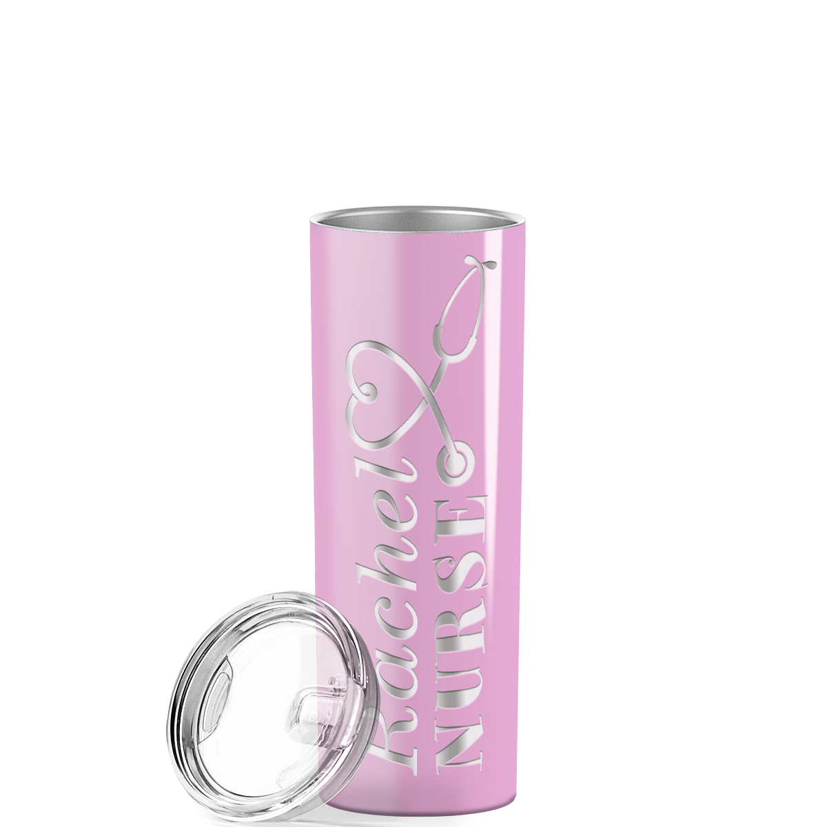 Personalized Nurse Laser Engraved 20oz Skinny Tumbler - Pastel Pink Gloss