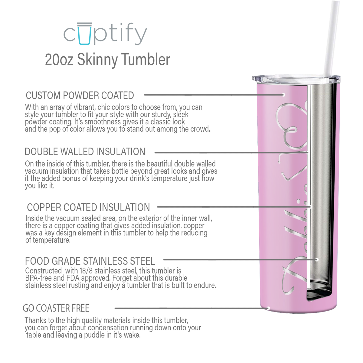 Personalized Nurse Laser Engraved 20oz Skinny Tumbler - Pastel Pink Gloss
