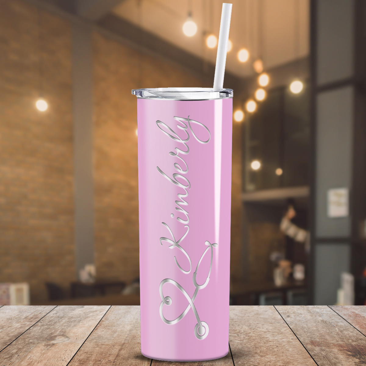 Personalized Nurse Laser Engraved 20oz Skinny Tumbler - Pastel Pink Gloss