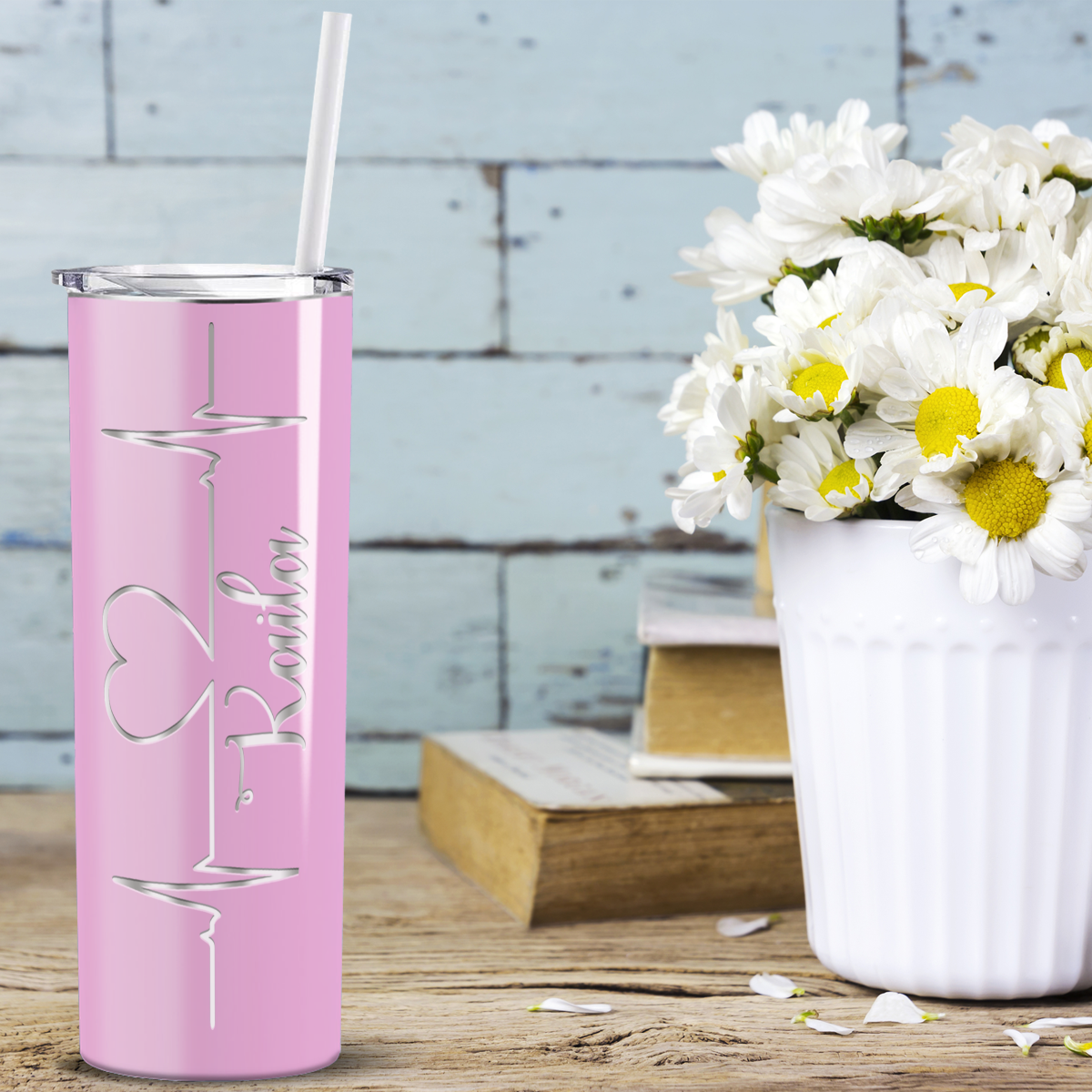 Personalized Nurse Laser Engraved 20oz Skinny Tumbler - Pastel Pink Gloss