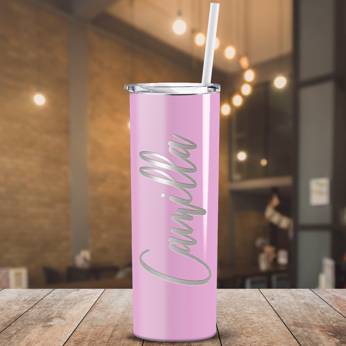 Personalized Engraved 20 oz Skinny 20oz Tumbler - Pastel Pink Gloss