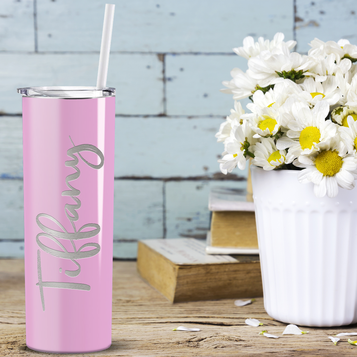 Personalized Engraved 20 oz Skinny 20oz Tumbler - Pastel Pink Gloss