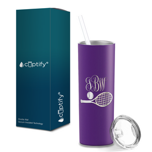 Personalized Monogrammed Tennis Ball and Racket Laser Engraved on Stainless Steel Tennis Tumbler