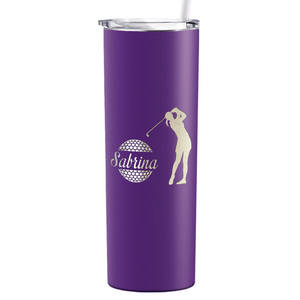 Personalized Female Golfer Laser Engraved on Stainless Steel Golf Tumbler