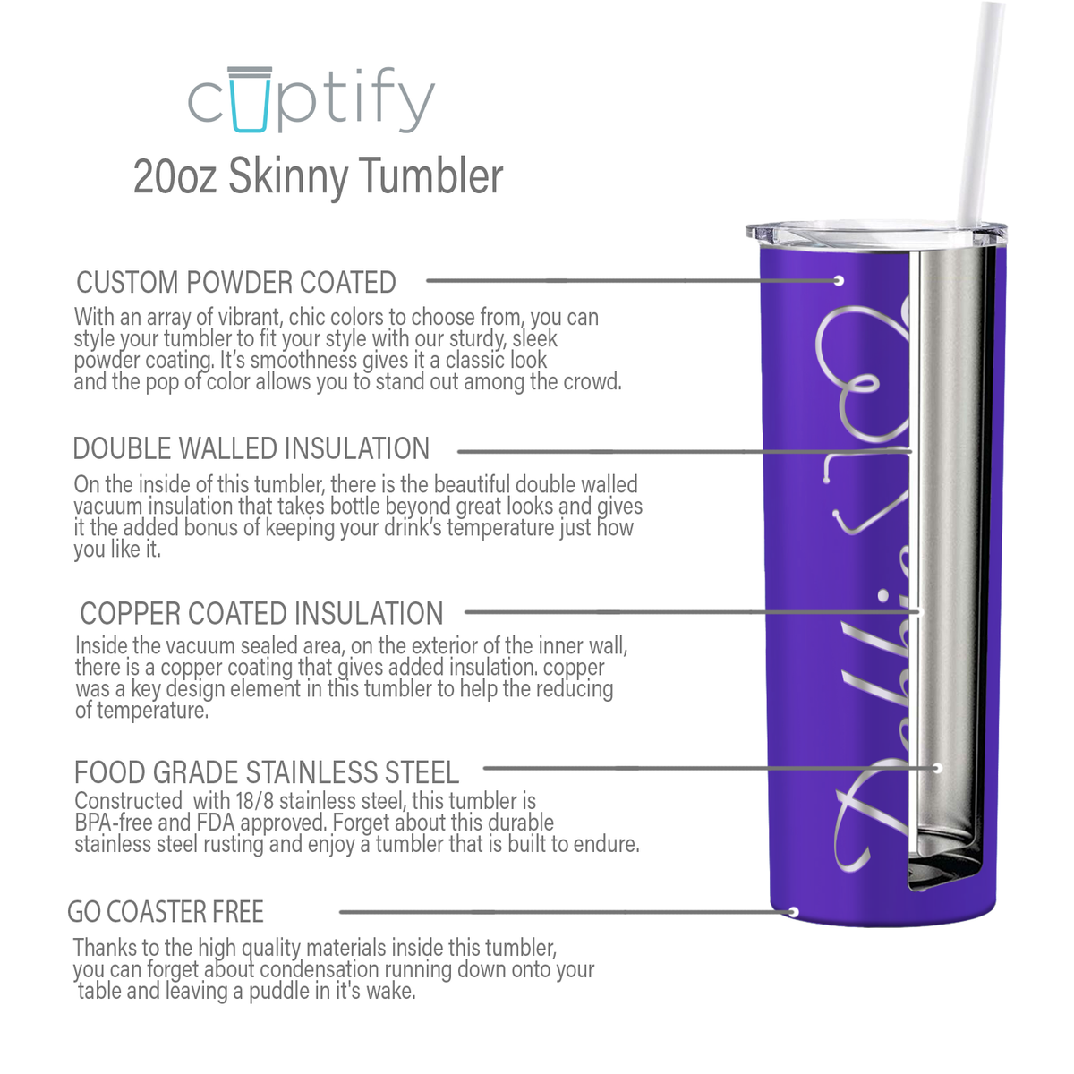 Personalized Nurse Laser Engraved 20oz Skinny Tumbler - Purple Gloss Glitter