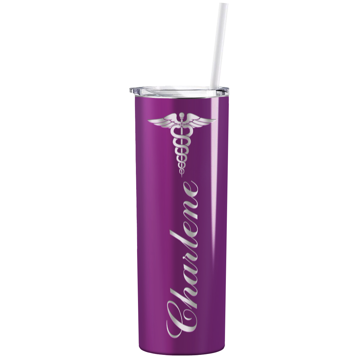 Personalized Nurse Laser Engraved 20oz Skinny Tumbler - Plum Wine Gloss