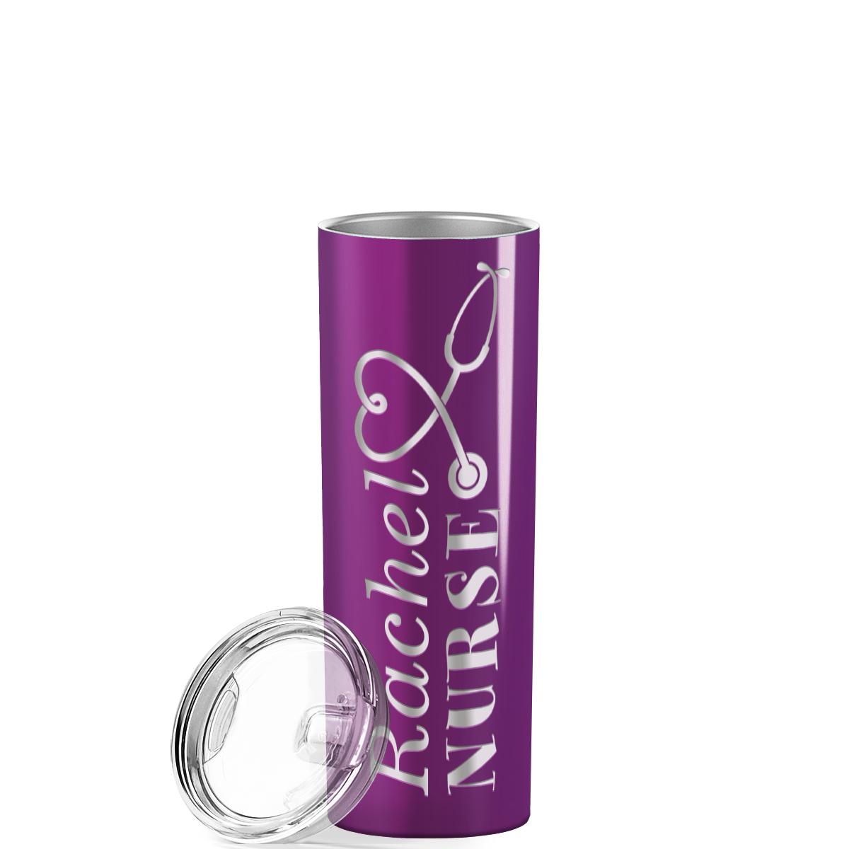 Personalized Nurse Laser Engraved 20oz Skinny Tumbler - Plum Wine Gloss
