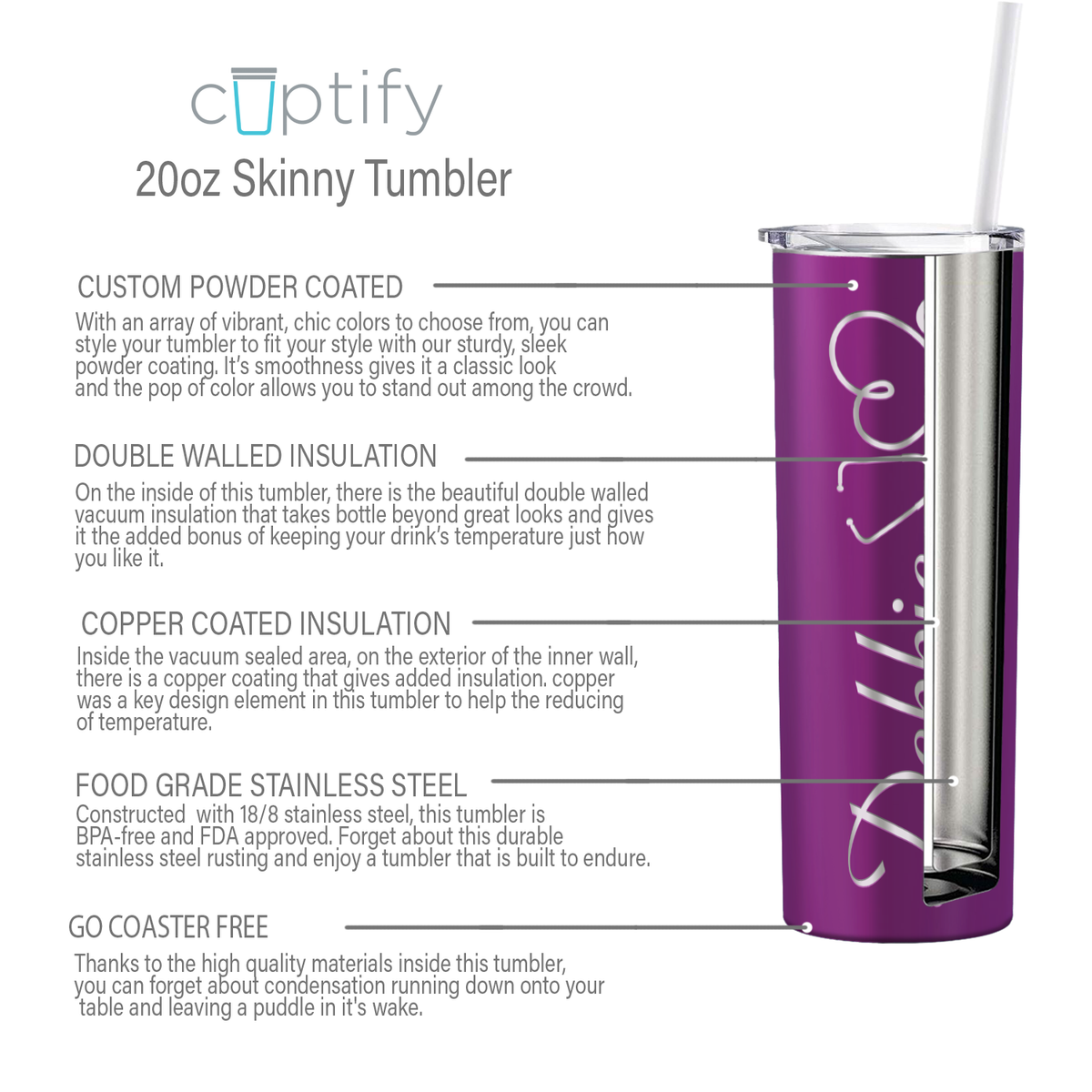 Personalized Nurse Laser Engraved 20oz Skinny Tumbler - Plum Wine Gloss