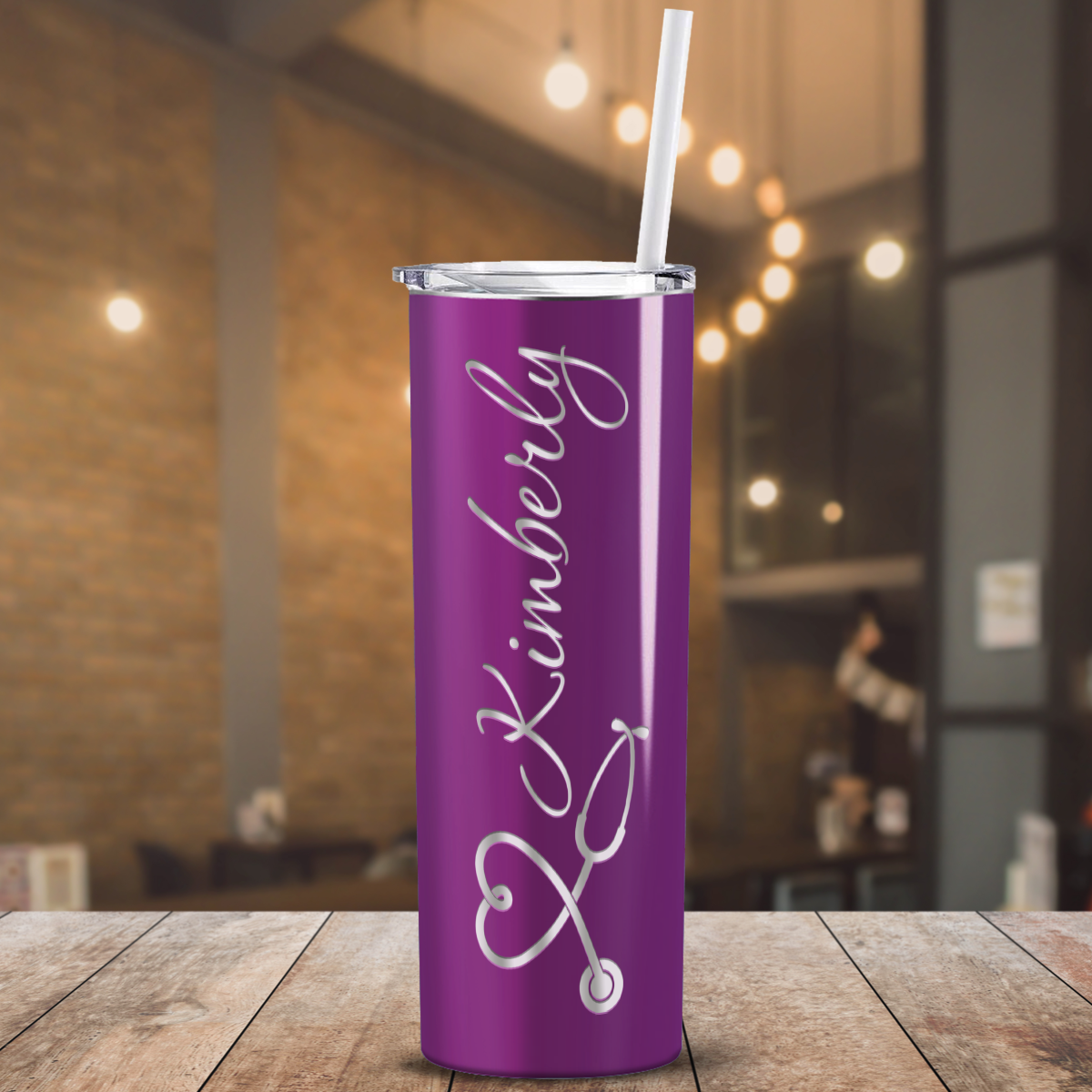 Personalized Nurse Laser Engraved 20oz Skinny Tumbler - Plum Wine Gloss