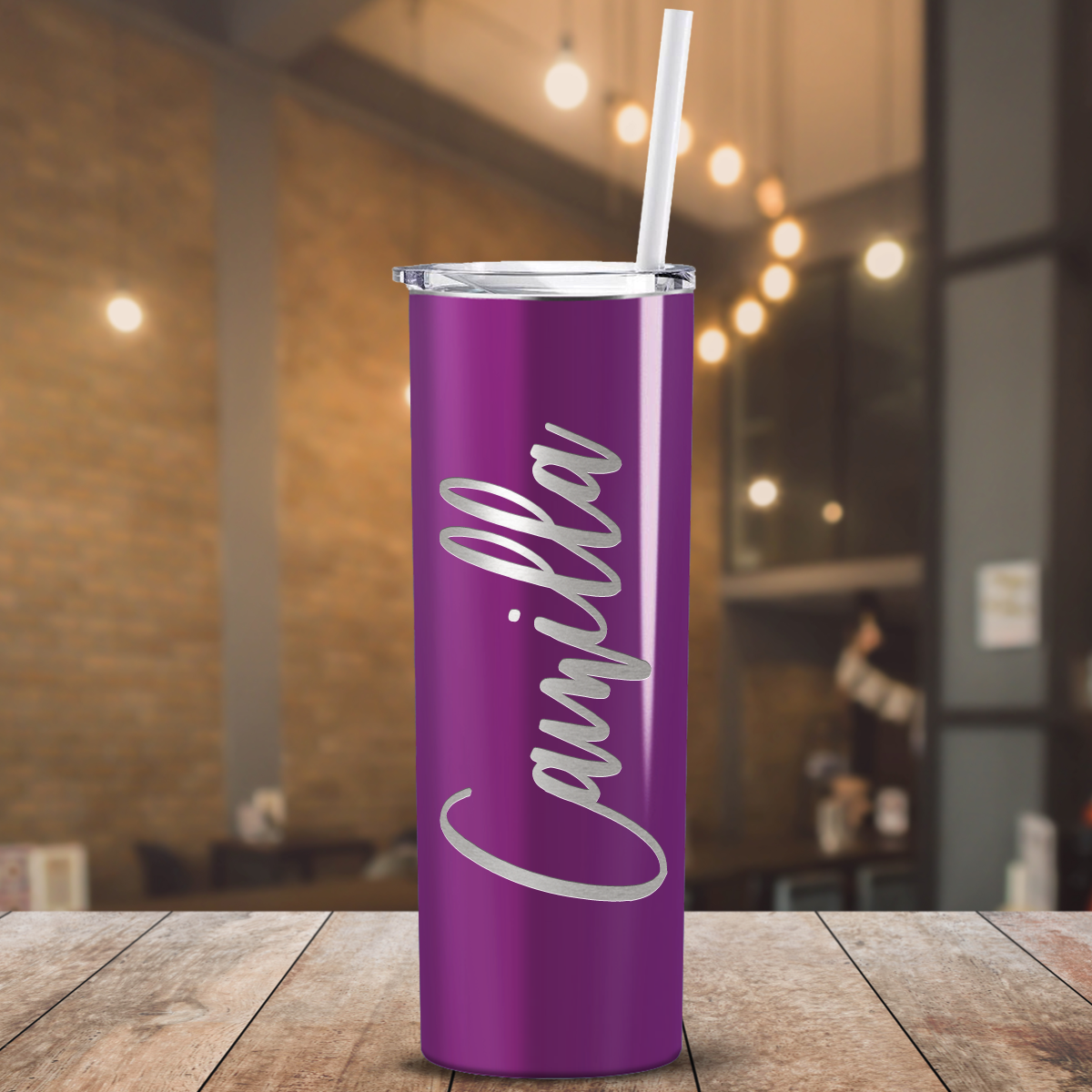 Personalized Engraved 20 oz Skinny 20oz Tumbler - Plum Wine Gloss