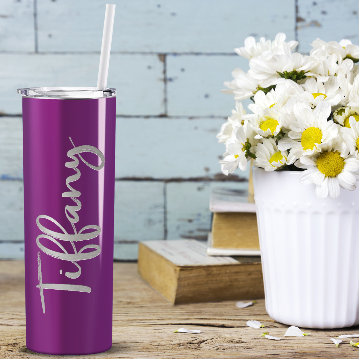 Personalized Engraved 20 oz Skinny 20oz Tumbler - Plum Wine Gloss