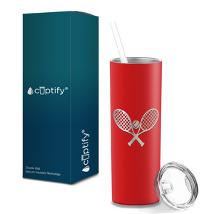 Tennis Rackets and Ball Laser Engraved on Stainless Steel Tennis Tumbler