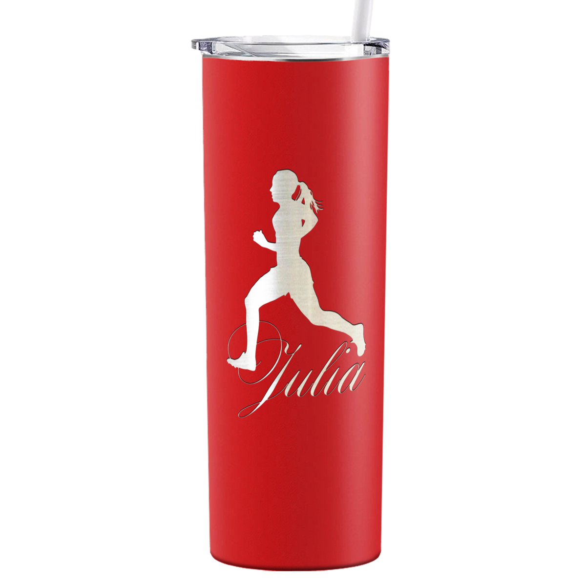 Personalized Running Women Silhouette Laser Engraved on Stainless Steel Cross Country Tumbler
