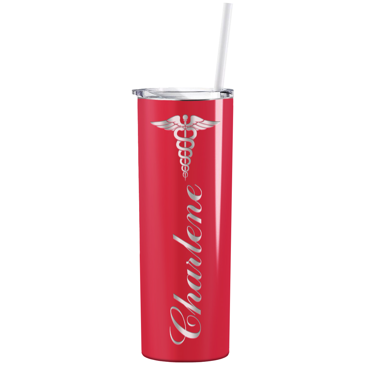 Personalized Nurse Laser Engraved 20oz Skinny Tumbler - Red Gloss