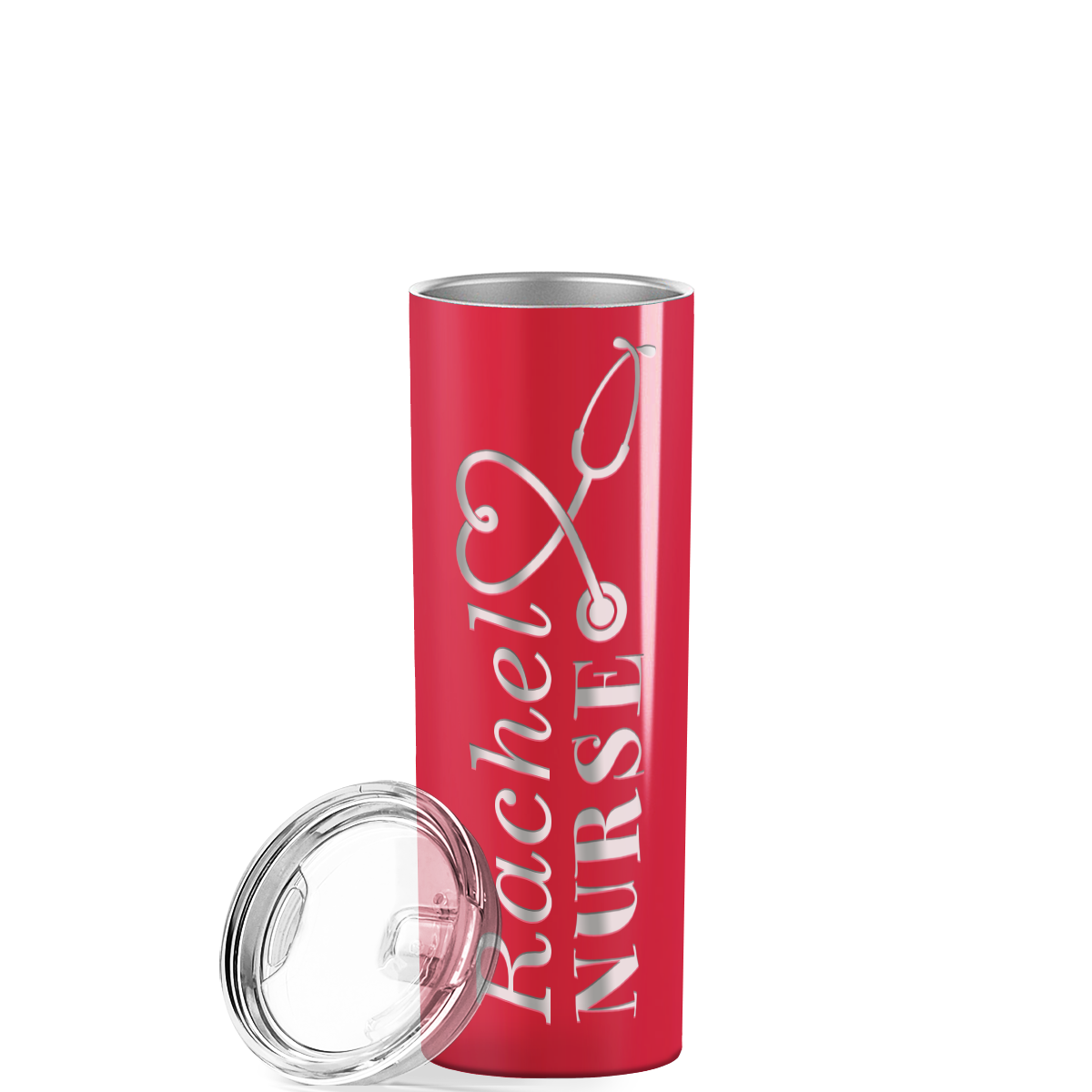 Personalized Nurse Laser Engraved 20oz Skinny Tumbler - Red Gloss