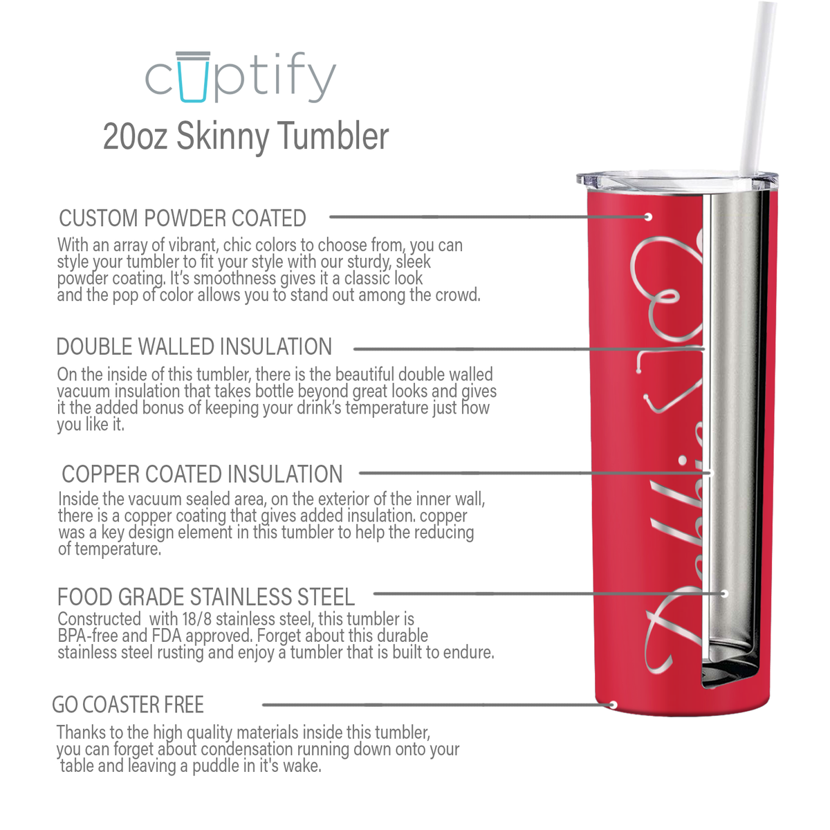 Personalized Nurse Laser Engraved 20oz Skinny Tumbler - Red Gloss