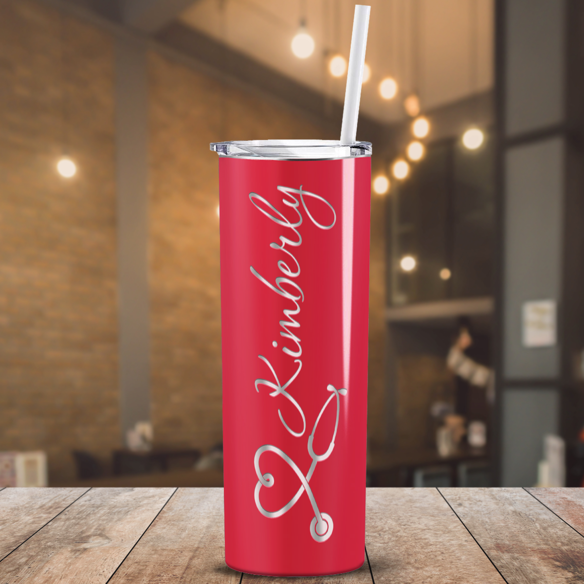 Personalized Nurse Laser Engraved 20oz Skinny Tumbler - Red Gloss