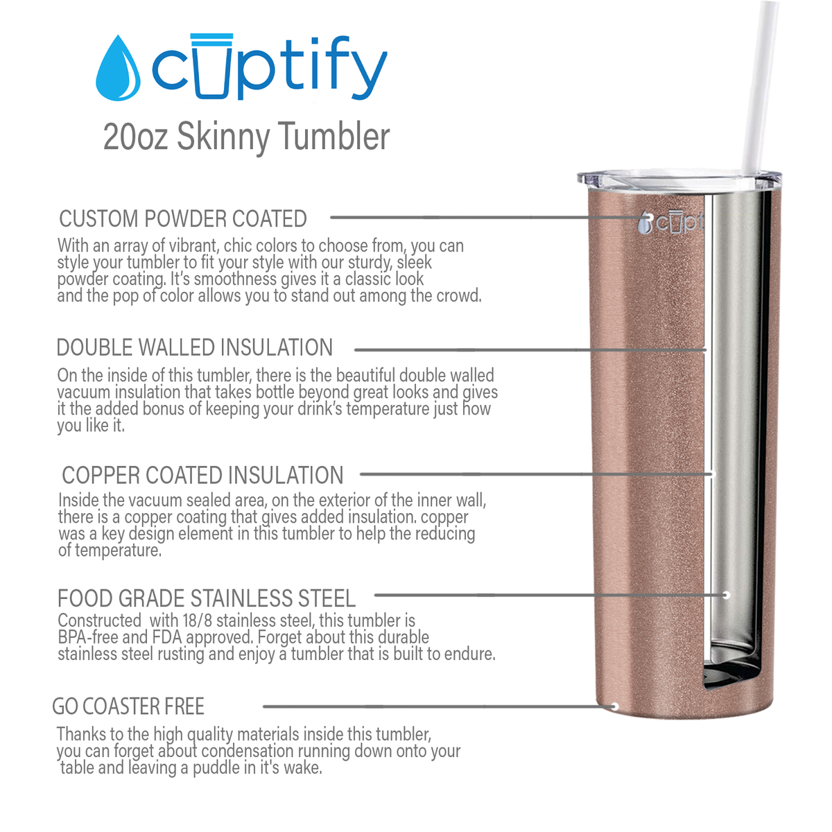  Rose Gold Skinny Tumbler