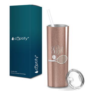 Personalized Monogrammed Tennis Ball and Racket Laser Engraved on Stainless Steel Tennis Tumbler