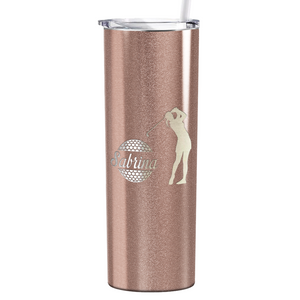 Personalized Female Golfer Laser Engraved on Stainless Steel Golf Tumbler