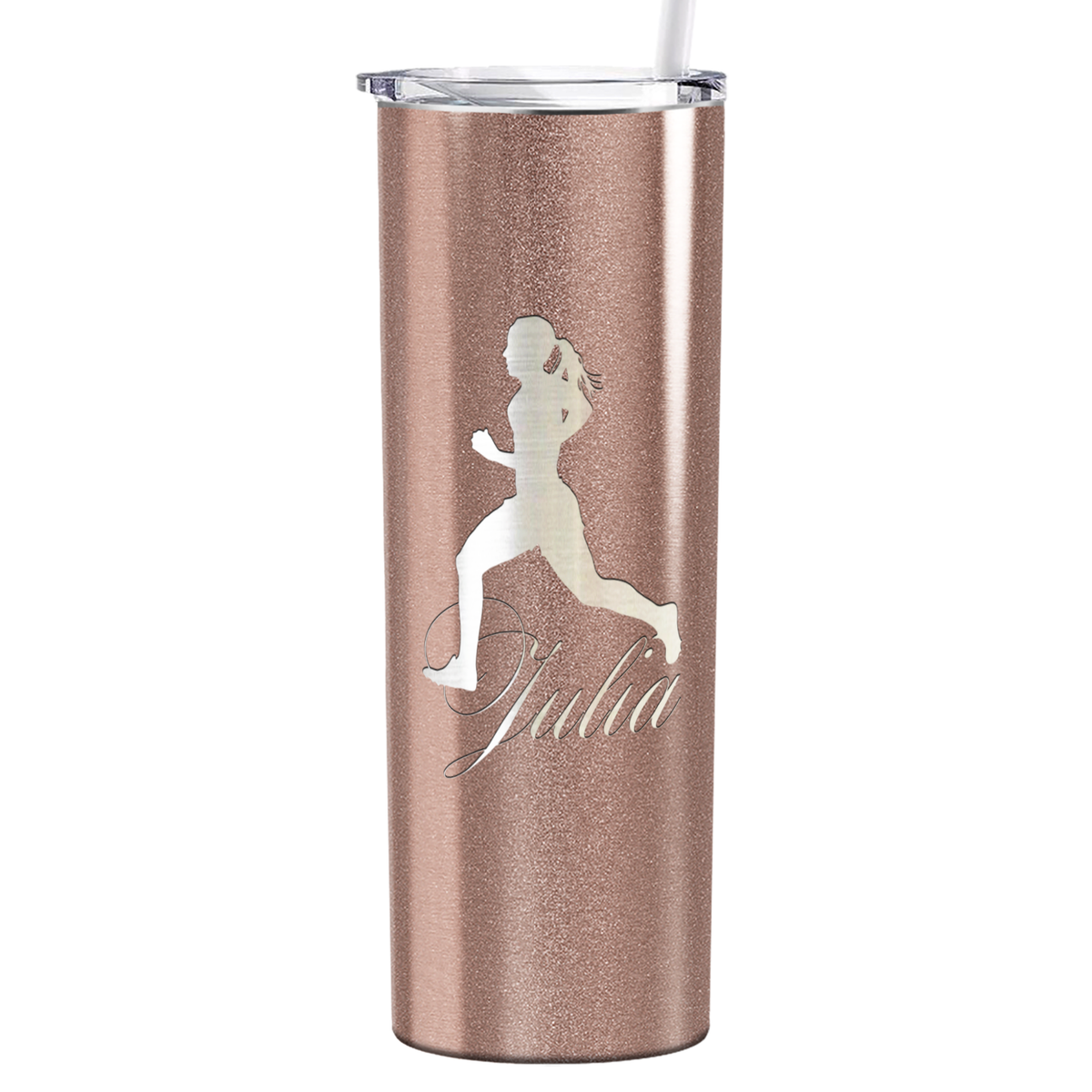 Personalized Running Women Silhouette Laser Engraved on Stainless Steel Cross Country Tumbler