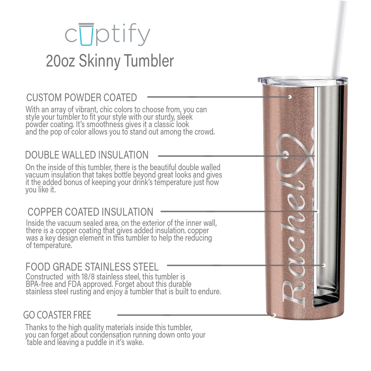 Personalized Nurse Laser Engraved 20oz Skinny Tumbler - Rose Gold