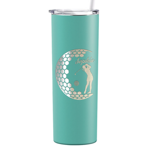 Personalized Women Golfer Laser Engraved on Stainless Steel Golf Tumbler