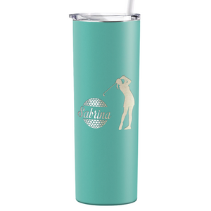 Personalized Female Golfer Laser Engraved on Stainless Steel Golf Tumbler