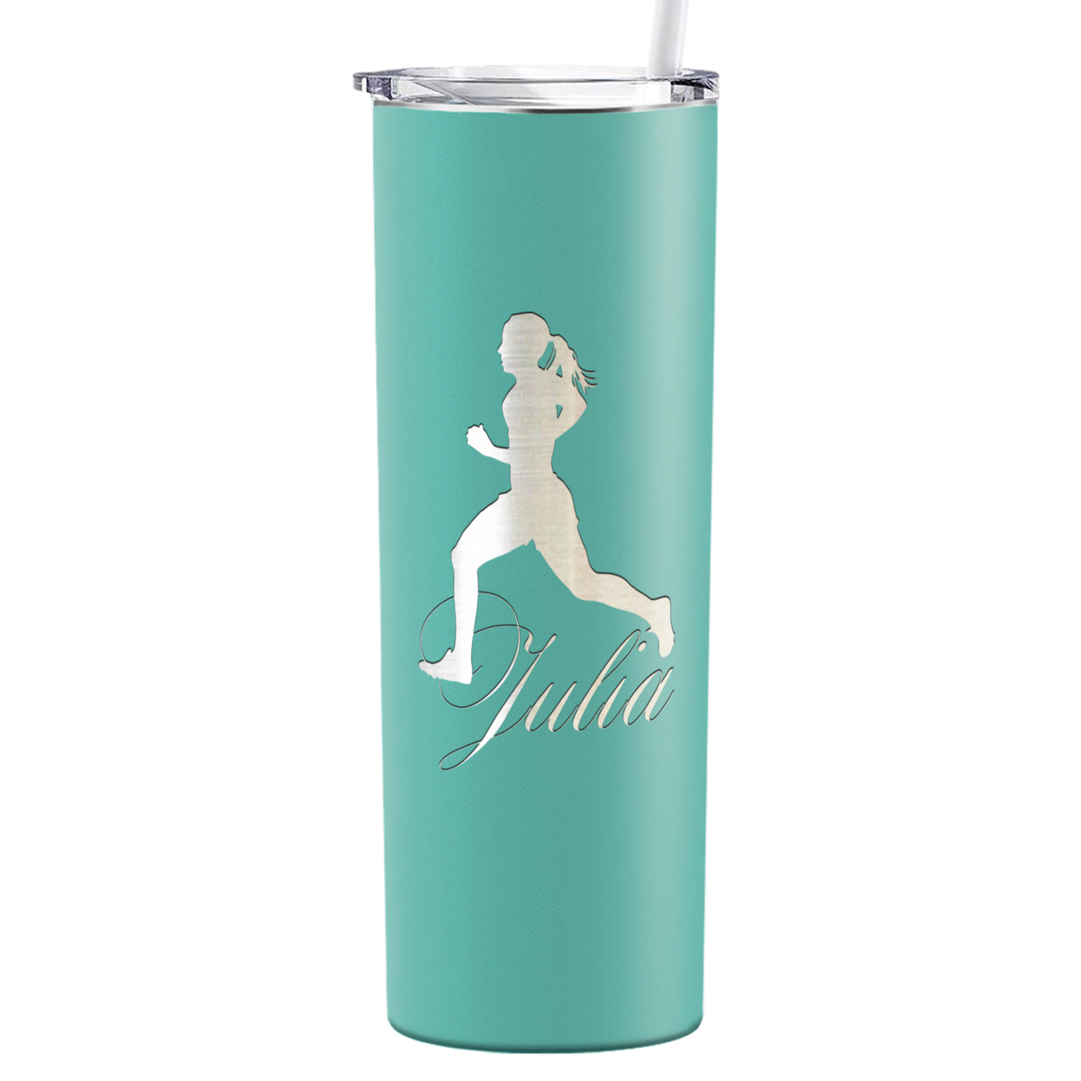 Personalized Running Women Silhouette Laser Engraved on Stainless Steel Cross Country Tumbler