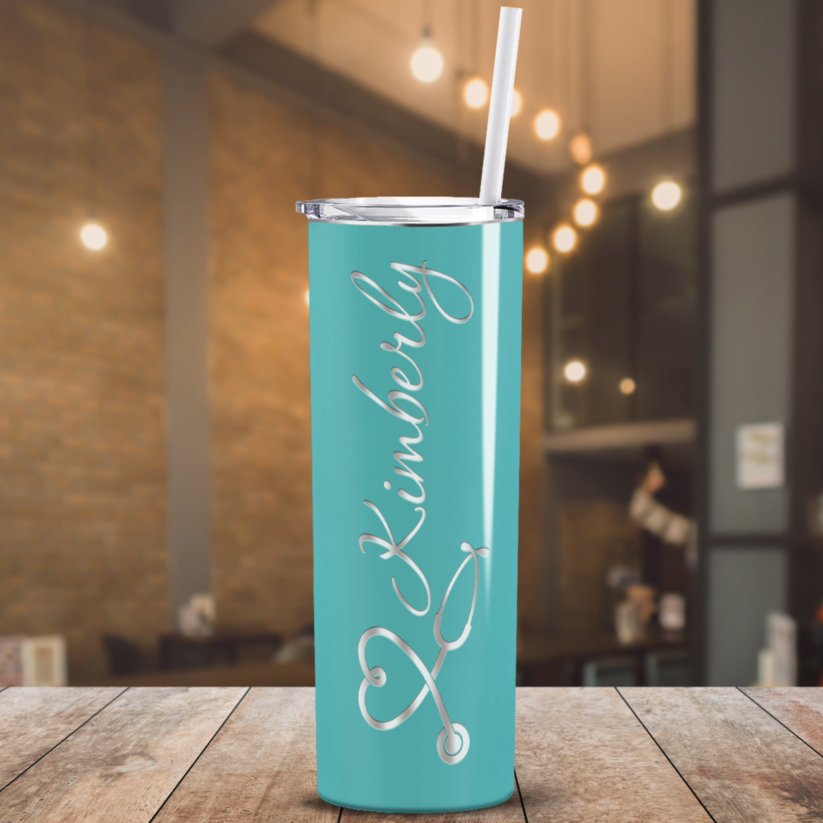Personalized Nurse Laser Engraved 20oz Skinny Tumbler - Seafoam Gloss