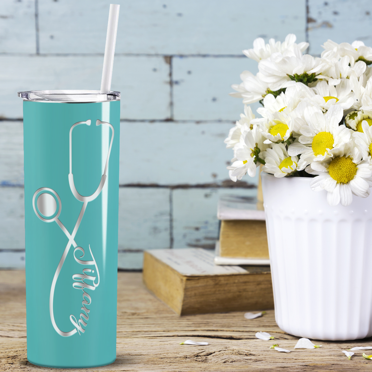 Personalized Nurse Laser Engraved 20oz Skinny Tumbler - Seafoam Gloss