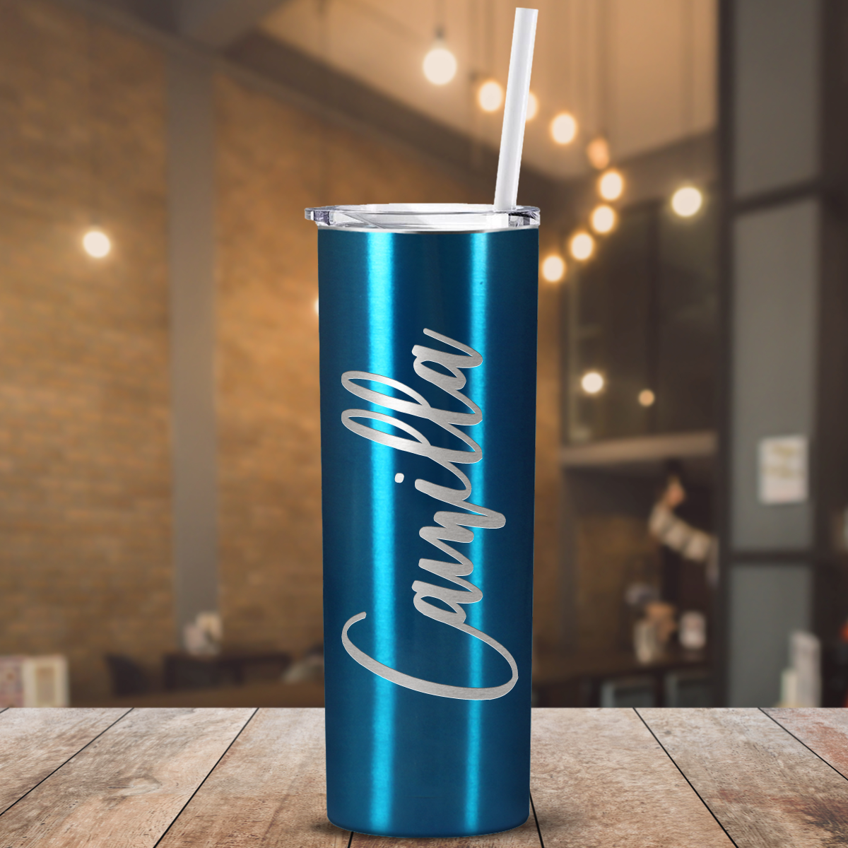 Personalized Engraved 20 oz Skinny 20oz Tumbler - Blue Translucent