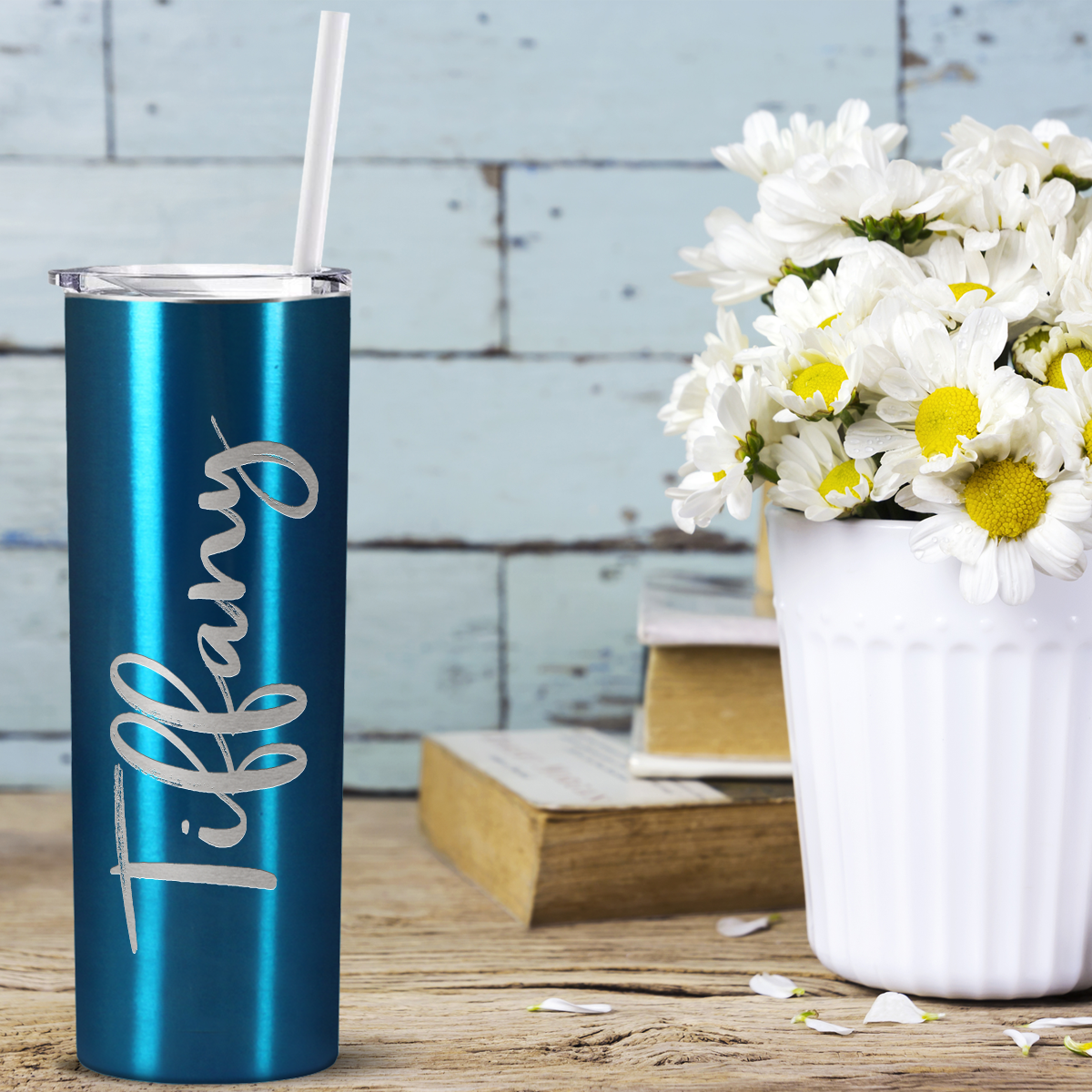Personalized Engraved 20 oz Skinny 20oz Tumbler - Blue Translucent