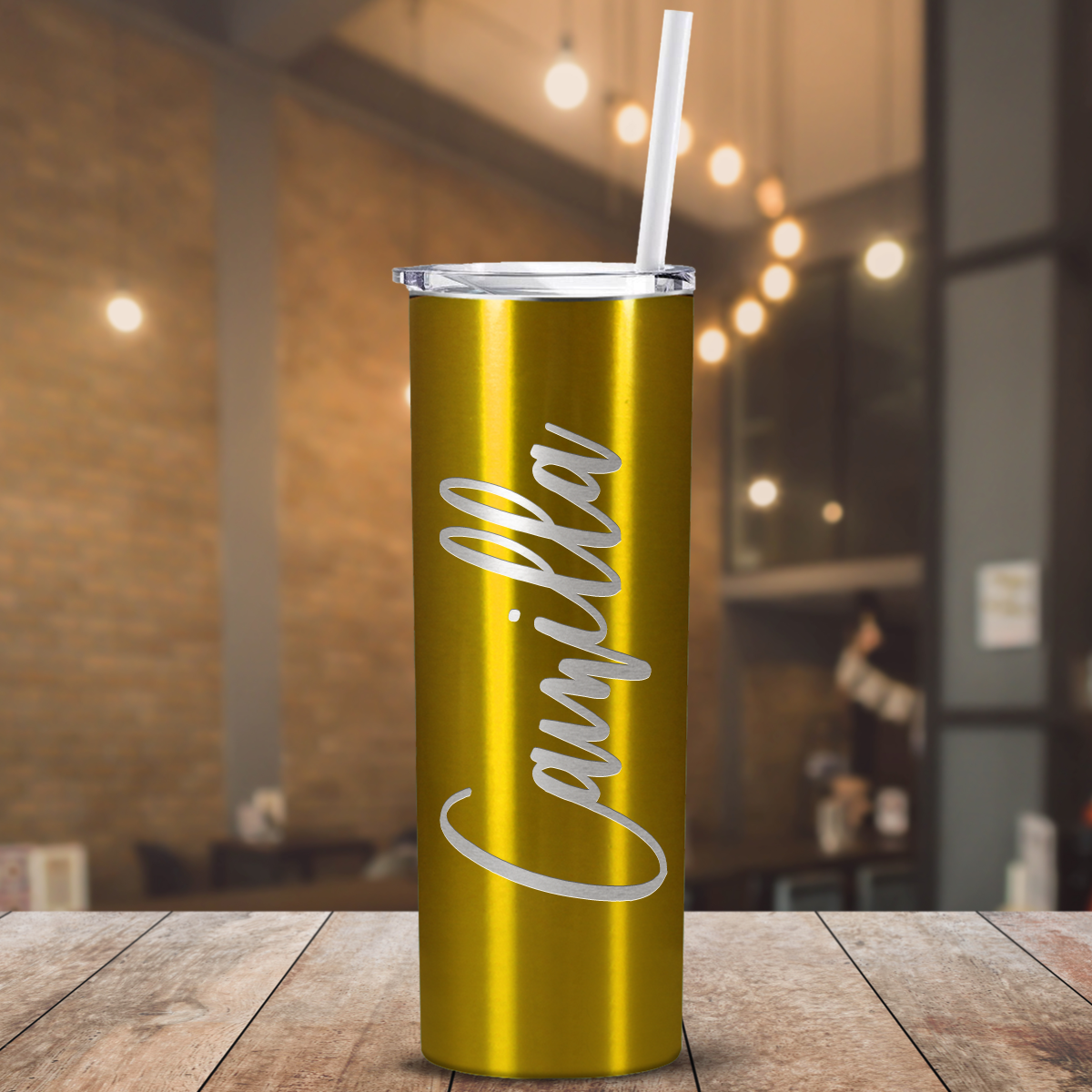 Personalized Engraved 20 oz Skinny 20oz Tumbler - Gold Translucent