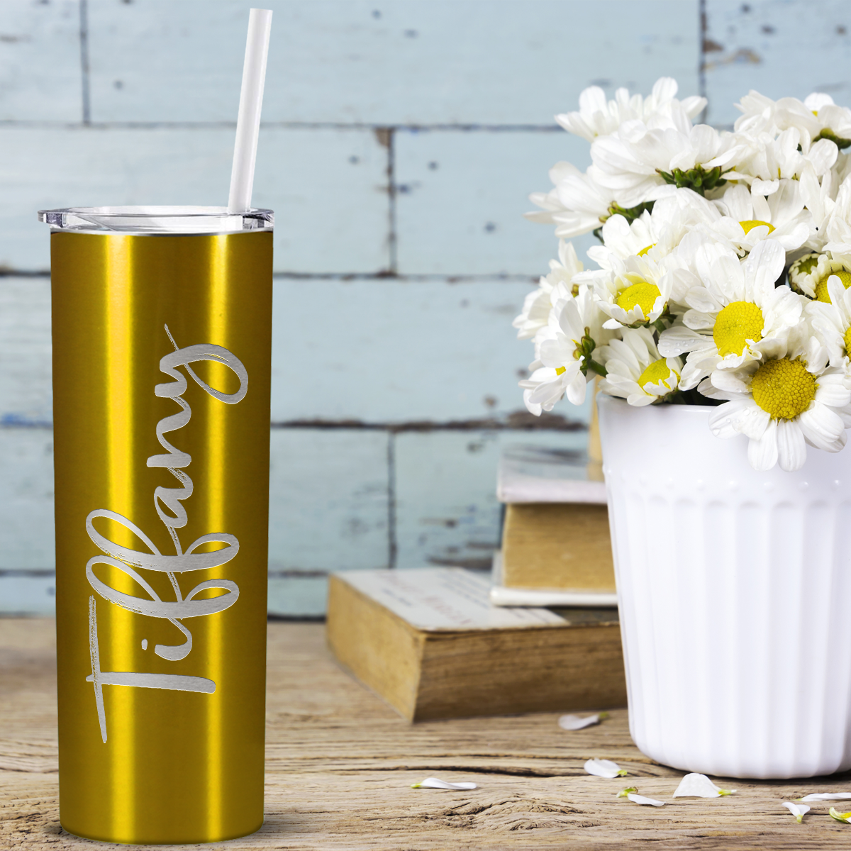 Personalized Engraved 20 oz Skinny 20oz Tumbler - Gold Translucent