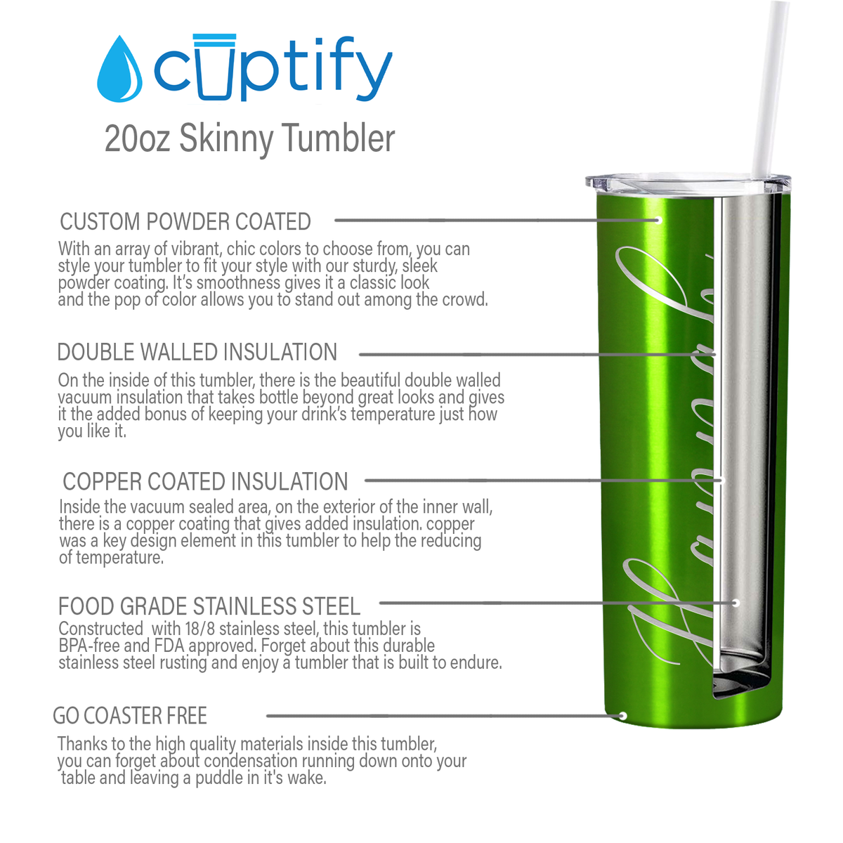 Personalized Engraved 20 oz Skinny 20oz Tumbler - Green Translucent