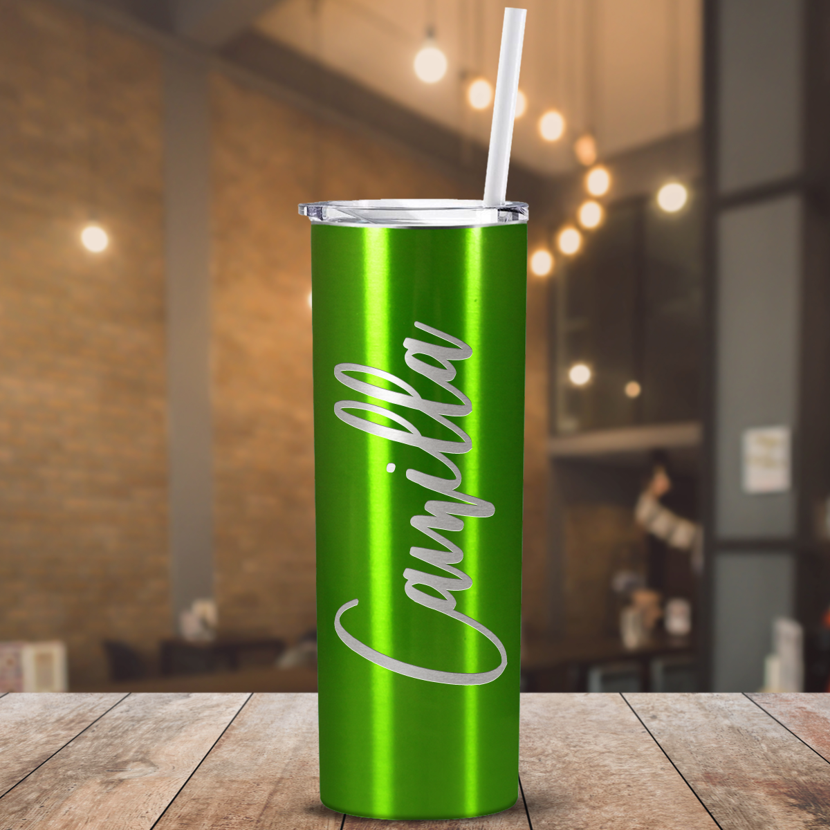 Personalized Engraved 20 oz Skinny 20oz Tumbler - Green Translucent