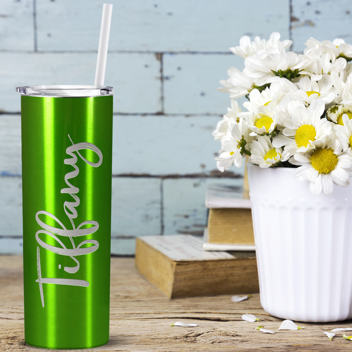 Personalized Engraved 20 oz Skinny 20oz Tumbler - Green Translucent