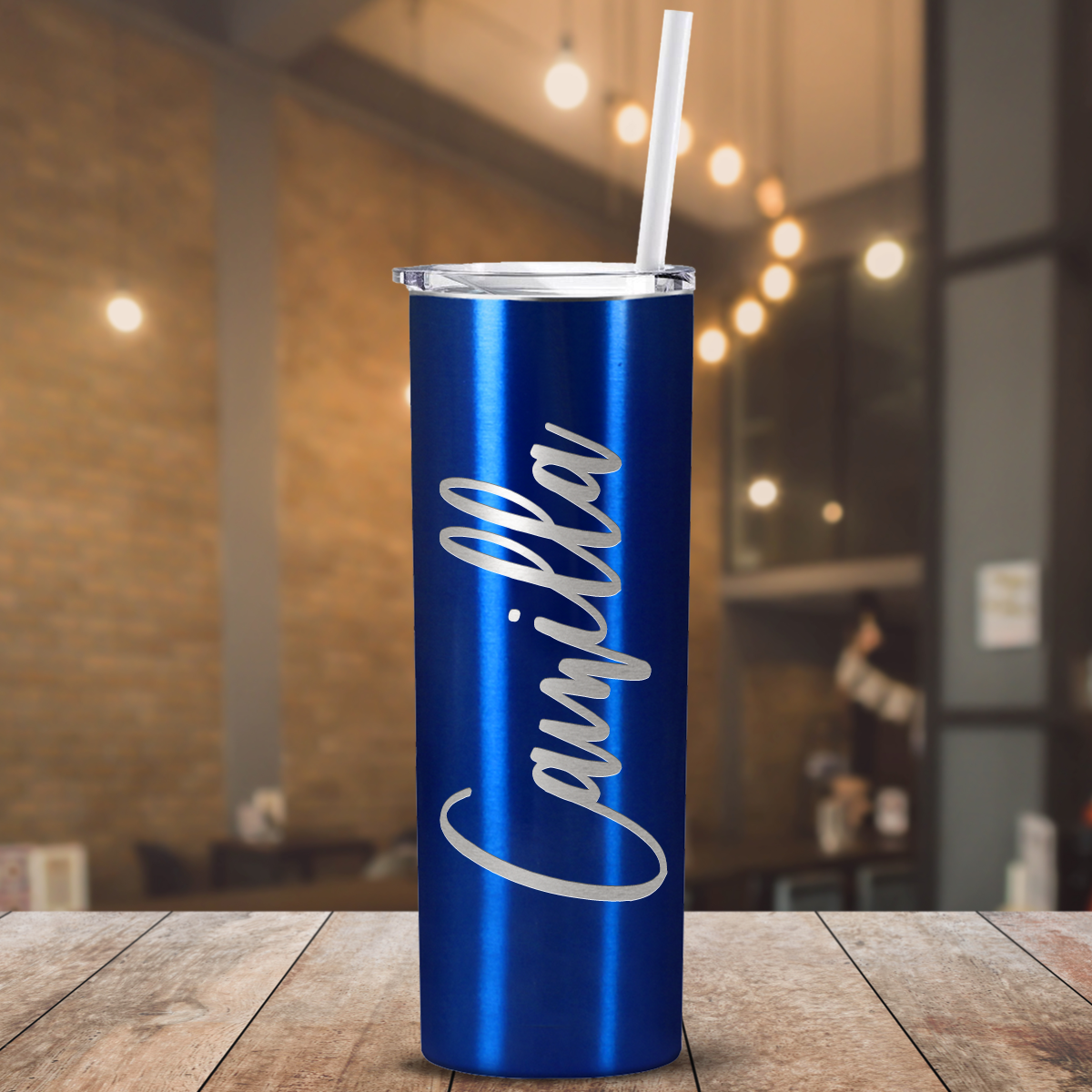 Personalized Engraved 20 oz Skinny 20oz Tumbler - Intense Blue Translucent