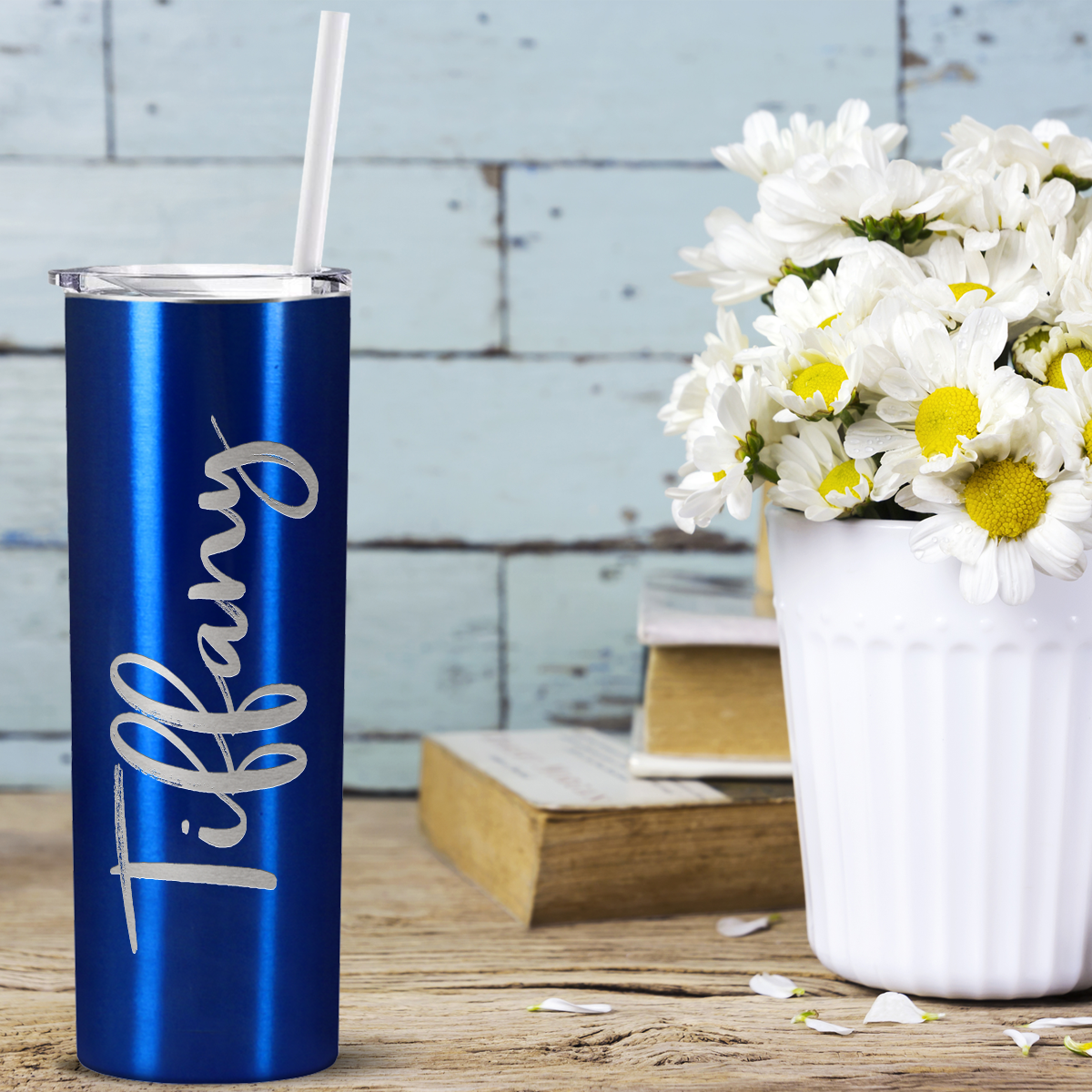 Personalized Engraved 20 oz Skinny 20oz Tumbler - Intense Blue Translucent
