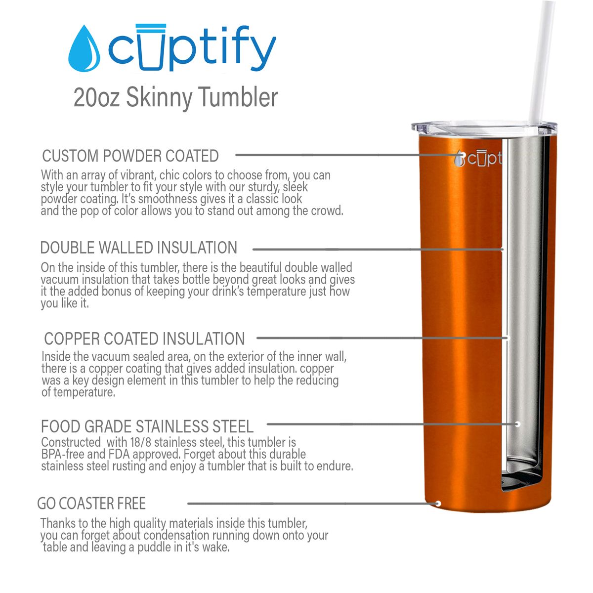  Orange Translucent Skinny Tumbler