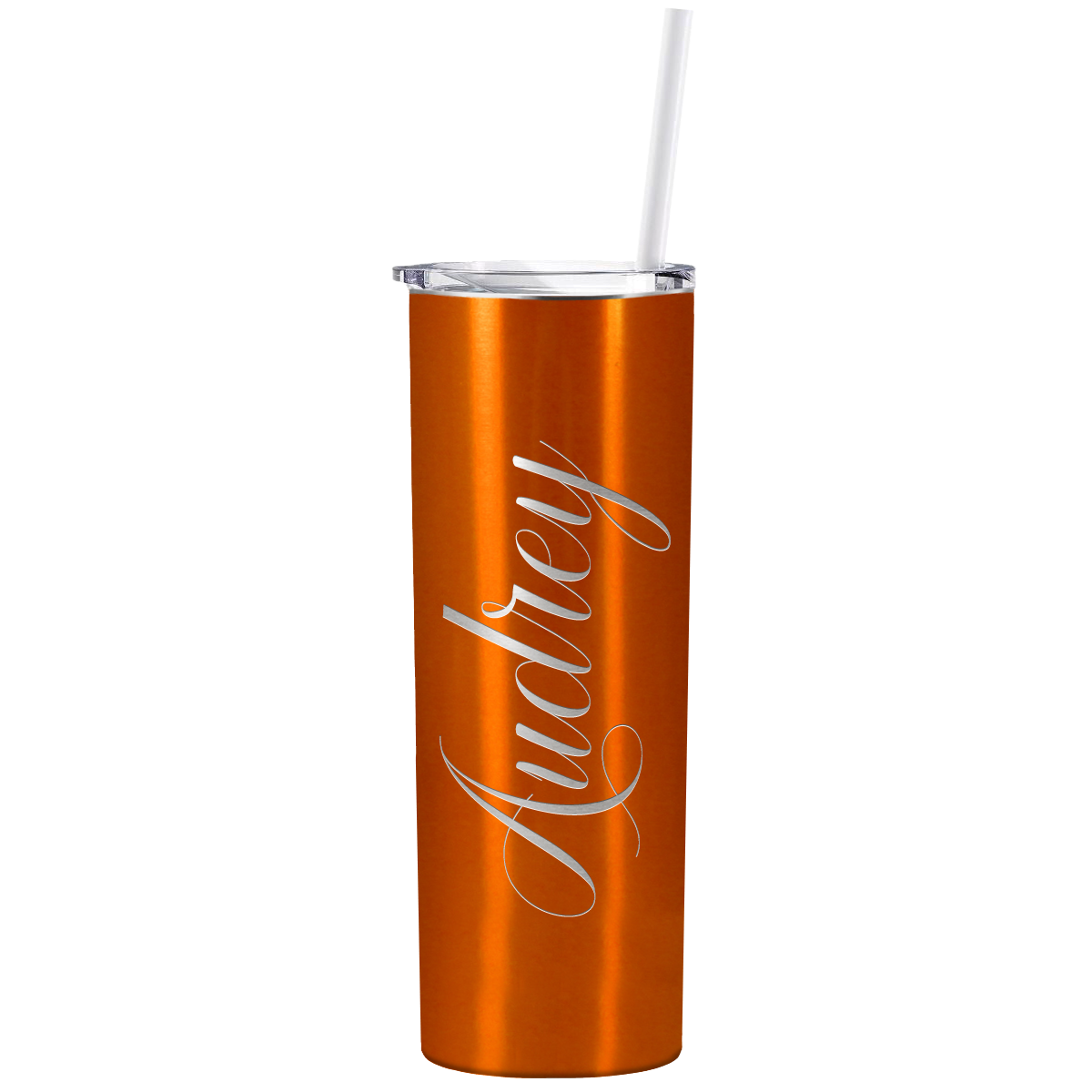 Personalized Engraved 20 oz Skinny 20oz Tumbler - Orange Translucent