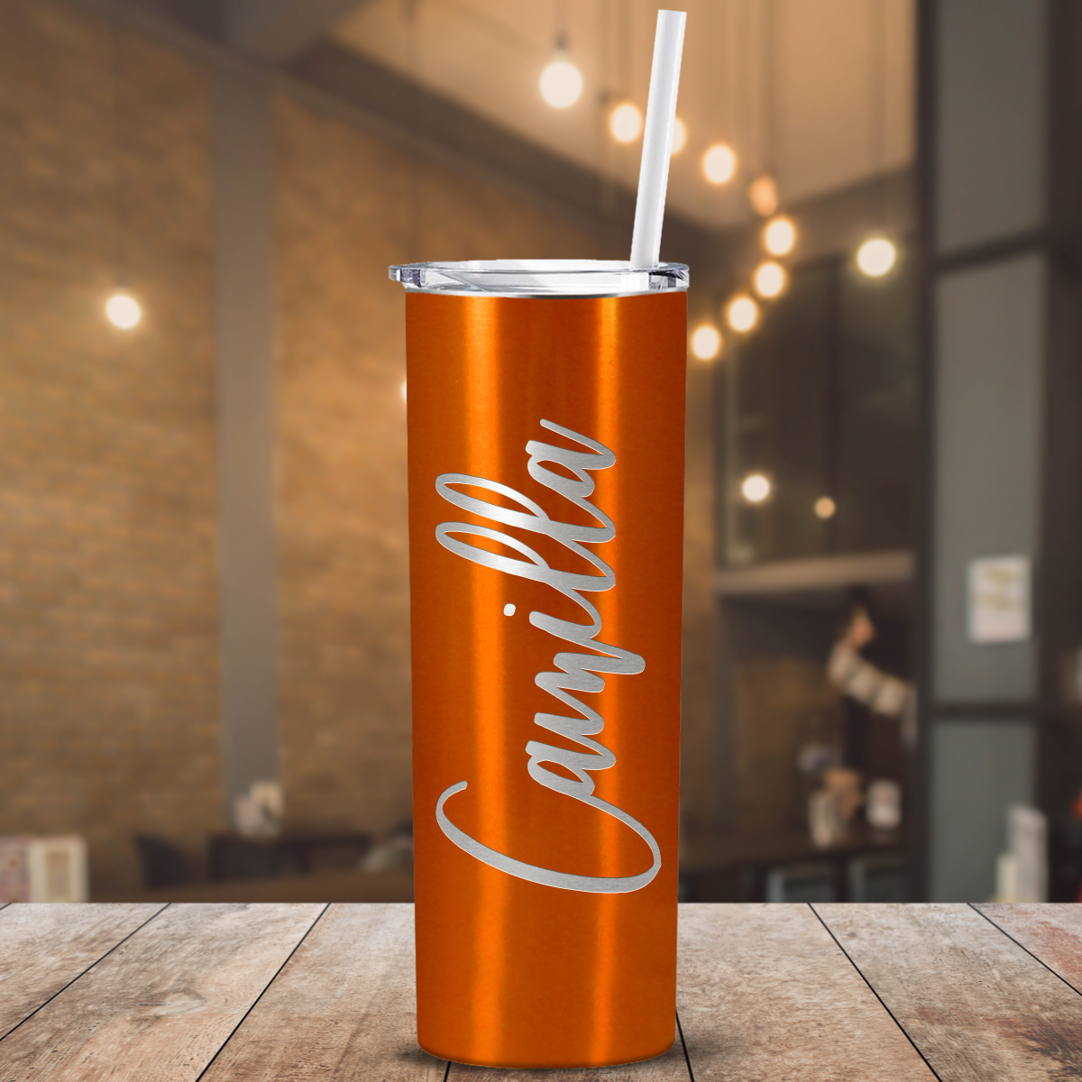 Personalized Engraved 20 oz Skinny 20oz Tumbler - Orange Translucent