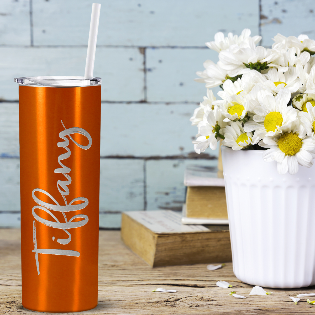 Personalized Engraved 20 oz Skinny 20oz Tumbler - Orange Translucent