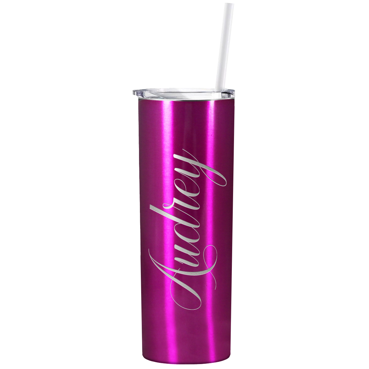 Personalized Engraved 20 oz Skinny 20oz Tumbler - Pink Translucent