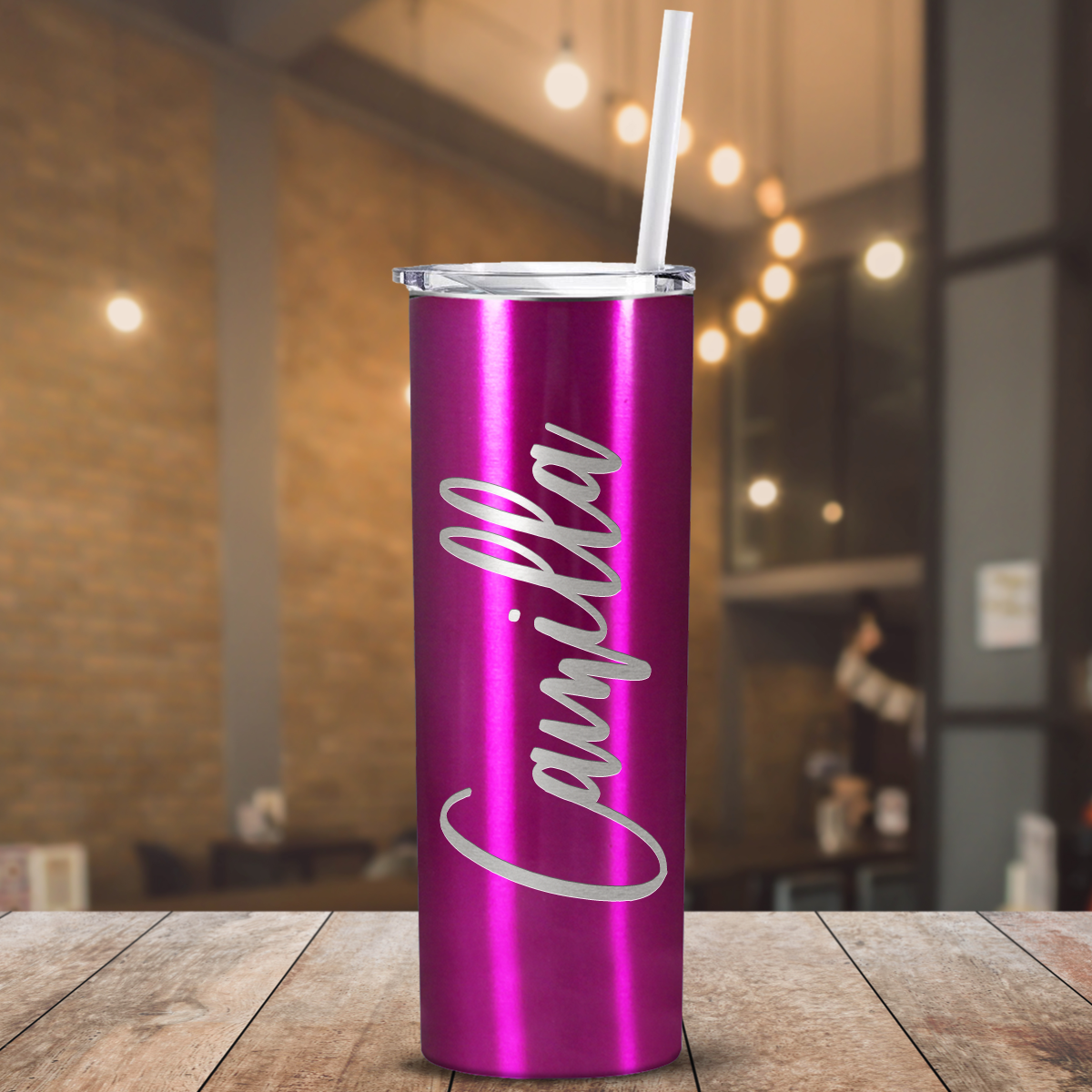 Personalized Engraved 20 oz Skinny 20oz Tumbler - Pink Translucent