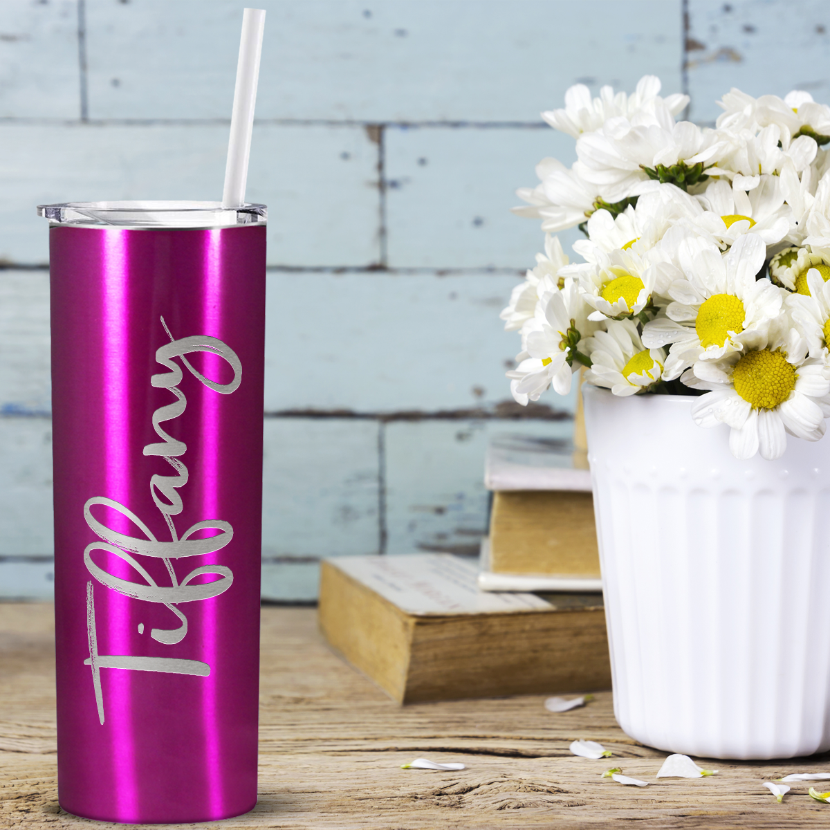Personalized Engraved 20 oz Skinny 20oz Tumbler - Pink Translucent