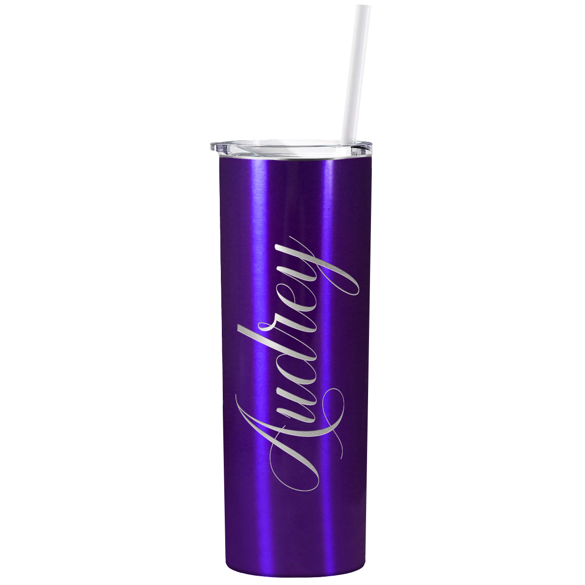Personalized Engraved 20 oz Skinny 20oz Tumbler - Purple Translucent