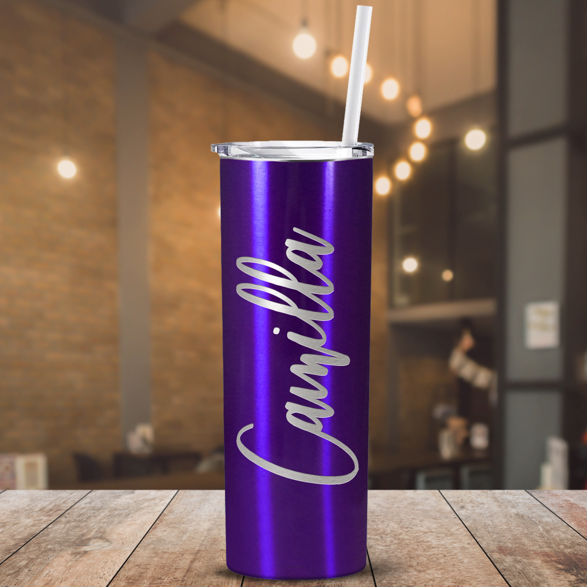 Personalized Engraved 20 oz Skinny 20oz Tumbler - Purple Translucent