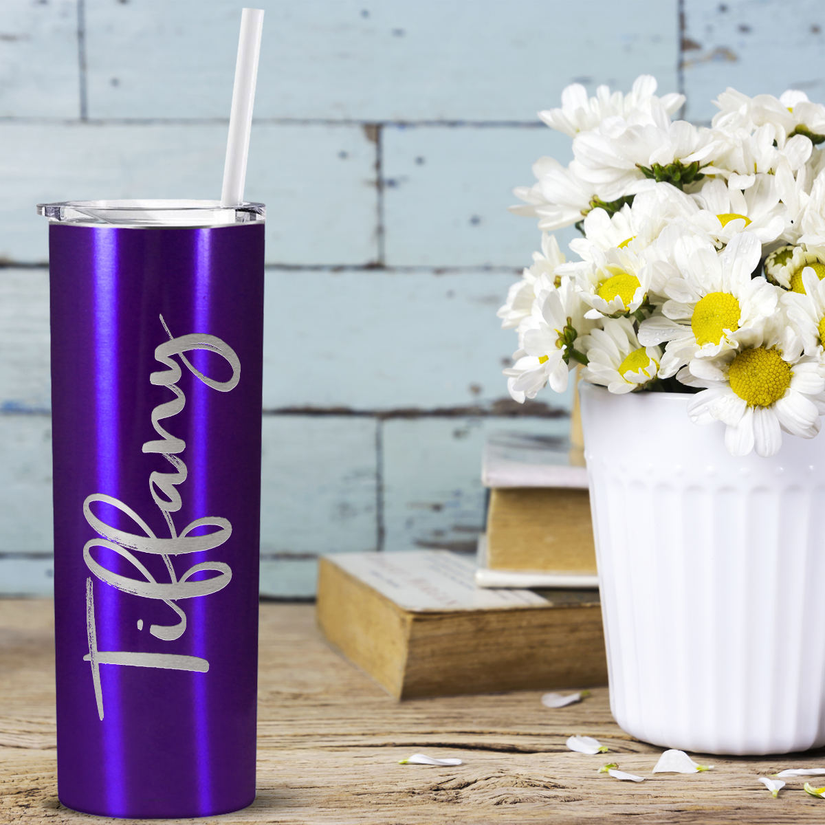 Personalized Engraved 20 oz Skinny 20oz Tumbler - Purple Translucent